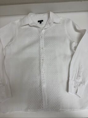 Talbots Linen White Eyelet Button-Up